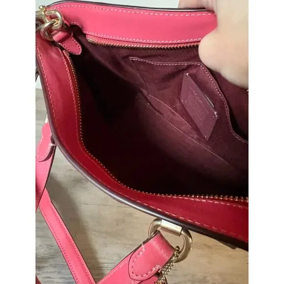 Coach CROSSBODY PURSE Alice Satchel Dark Signature Canvas &‎ Rouge Pink Trim - Picture 8 of 8